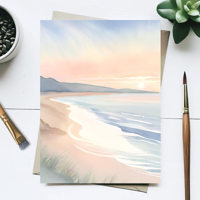Carte Postale Coucher de soleil pastel sur la plage côtière à l' (Créateur téléchargé)
