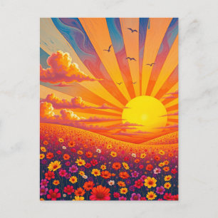 Carte Postale Coucher De Soleil Radieux Sur Un Paysage Whimsical