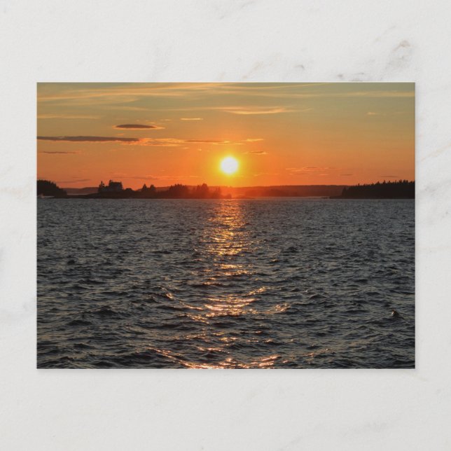 Carte Postale 'Coucher de soleil scolaire avec phare de l'île' (Devant)