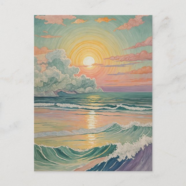 Carte Postale Coucher de soleil serein sur les vagues (Devant)