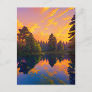 Carte Postale Coucher de soleil submergeant dans la forêt de pin
