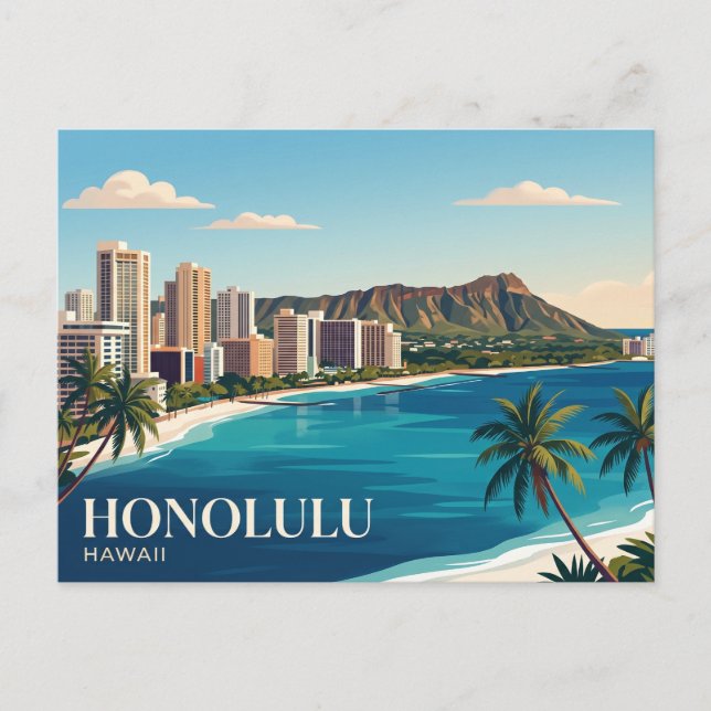 Carte Postale Coucher de soleil sur Honolulu Hawaï (Devant)