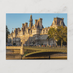 Carte Postale Coucher de soleil sur Hôtel de Ville à Paris, Fran