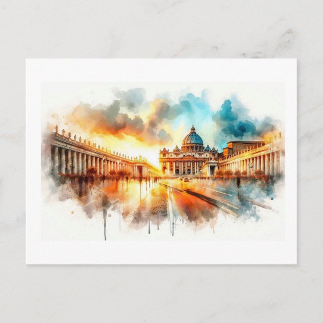 Carte Postale Coucher de soleil sur la cité du Vatican,  (Devant)