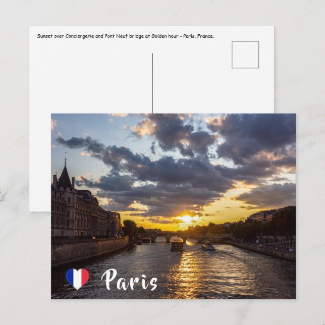 Carte Postale Coucher de soleil sur la Conciergerie - Paris, Fra (Devant / Derrière)