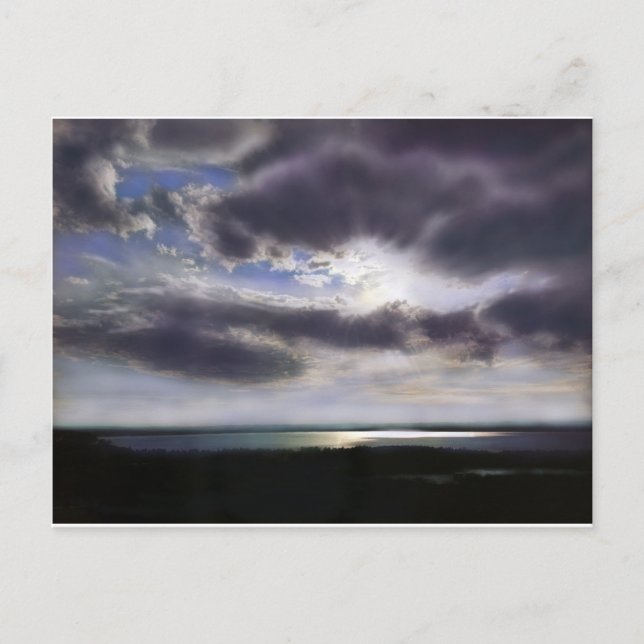 Carte Postale Coucher de soleil sur la peinture d'aquarelle du l (Devant)