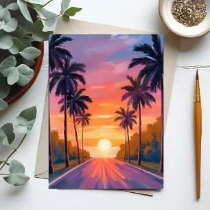 Carte Postale Coucher de soleil sur la plage de Miami avec un pa
