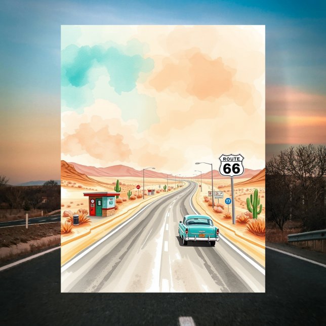 Carte Postale Coucher de soleil sur la route 66 aquarelle (Route 66 Sunset Watercolor Postcard
)