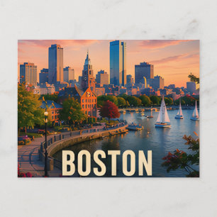 Carte Postale Coucher de soleil sur le port de Boston Massachuse