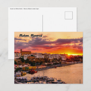 Carte Postale Coucher de soleil sur le port de Mahon - Menorca,