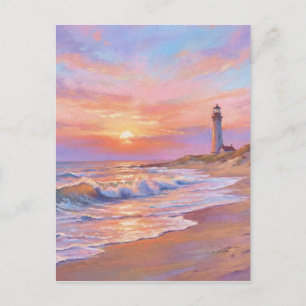 Carte Postale Coucher de soleil sur le rivage du phare - Style d