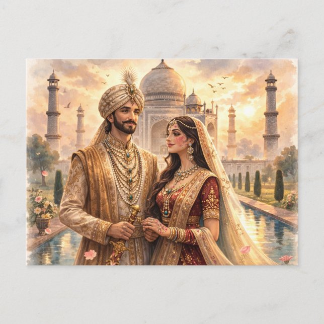 Carte Postale Coucher de soleil sur le Taj Mahal (Devant)