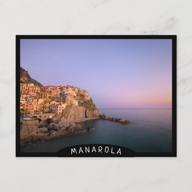 Carte Postale Coucher de soleil sur le village de Manarola dans  (Devant)