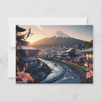 Carte Postale Coucher de soleil sur le village Fuji