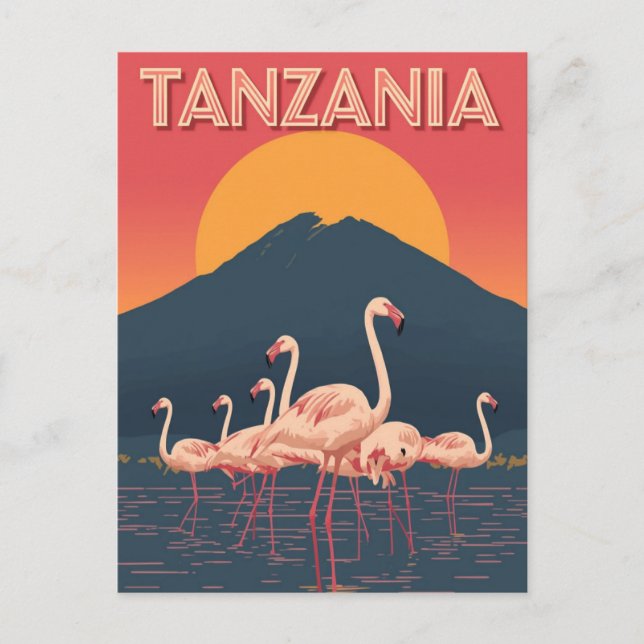 Carte Postale Coucher de soleil sur les flamants de Tanzanie (Devant)