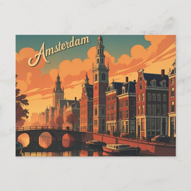 Carte Postale Coucher de soleil sur l'horizon d'Amsterdam (Devant)