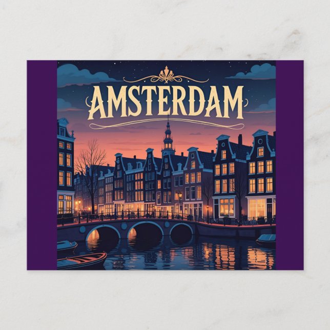 Carte Postale Coucher de soleil sur l'horizon d'Amsterdam (Devant)