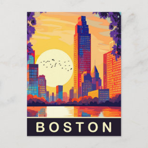 Carte Postale Coucher de soleil sur l'horizon de Boston, MA, Voy