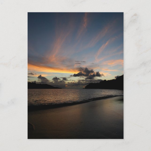 Carte Postale coucher de soleil sur l'île de Seychelles (Devant)