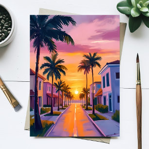 Carte Postale Coucher de soleil sur Miami Beach   Aquarelle de l