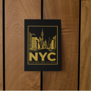 Carte Postale Coucher de soleil sur New York – Or et Noir Vintag