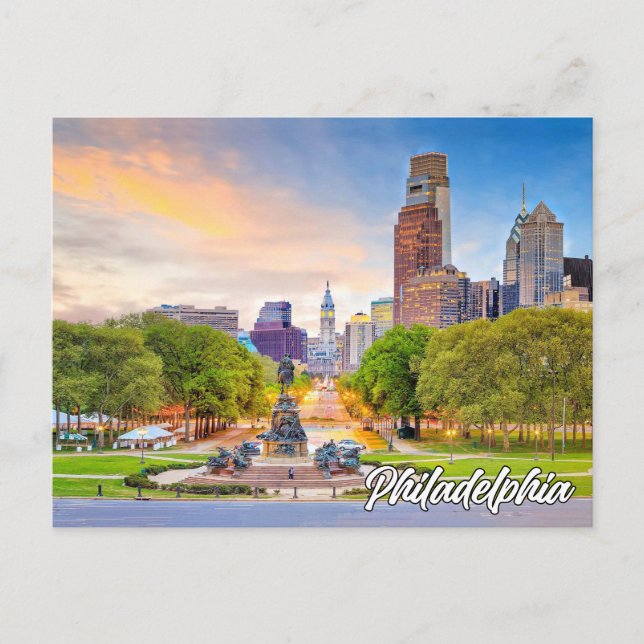 Carte Postale Coucher de soleil sur Philadelphie, Pennsylvanie (Devant)