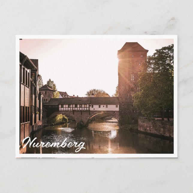 Carte Postale Coucher de soleil sur pont médiéval à Nuremberg, A (Devant)