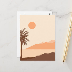 Carte Postale Coucher de soleil sur un palmier, Île, Art abstrai