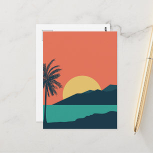 Carte Postale Coucher de soleil sur un palmier, Île, Art abstrai