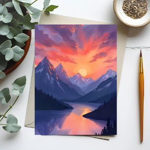 Carte Postale Coucher de soleil sur une chaîne de montagnes Pa