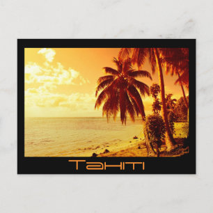 Carte postale coucher de soleil Tahiti noir texte 