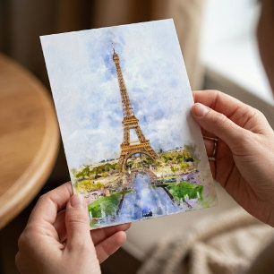 Carte Postale Coucher de soleil Tour Eiffel Paris Aquarelle fran