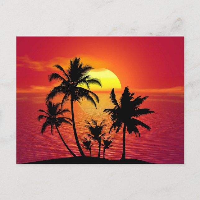 Carte Postale Coucher de soleil tropical, belle illustration, (Devant)