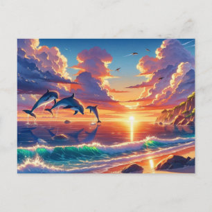 Carte Postale Coucher de soleil Tropical Island Dauphin Vol Pein