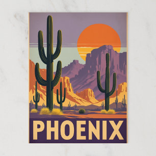 Carte Postale Coucher de soleil vintage du désert de Phoenix