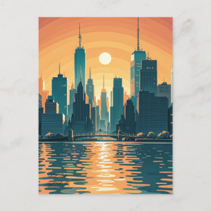 Carte Postale Coucher de soleil Vintage rétro sur Manhattan