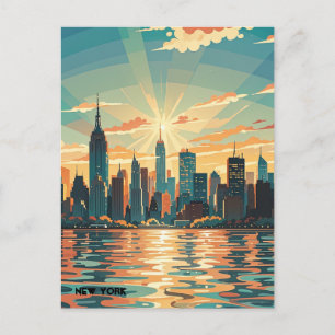 Carte Postale Coucher de soleil Vintage rétro sur Manhattan