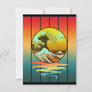 Carte Postale Coucher de soleil vintage vague japonaise Kanagawa