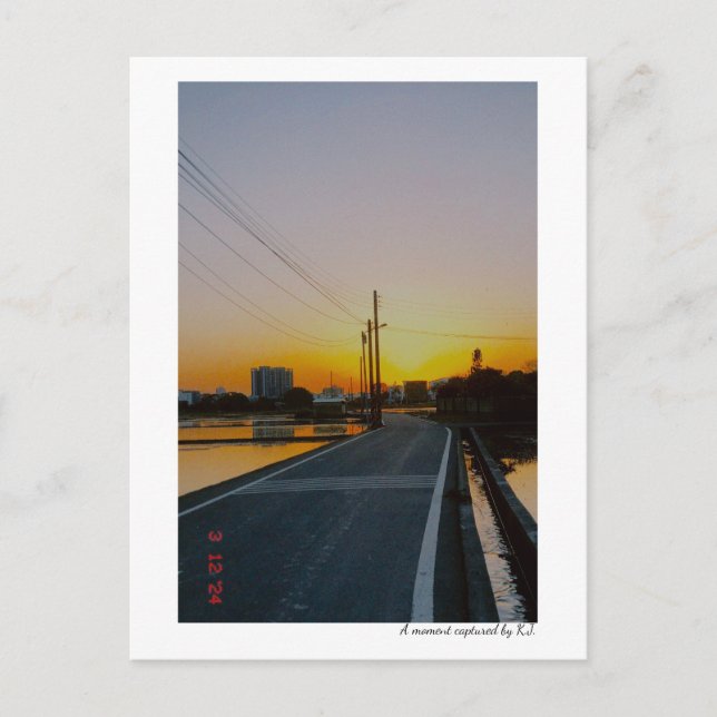 Carte Postale coucher du soleil sur la route nationale (Devant)