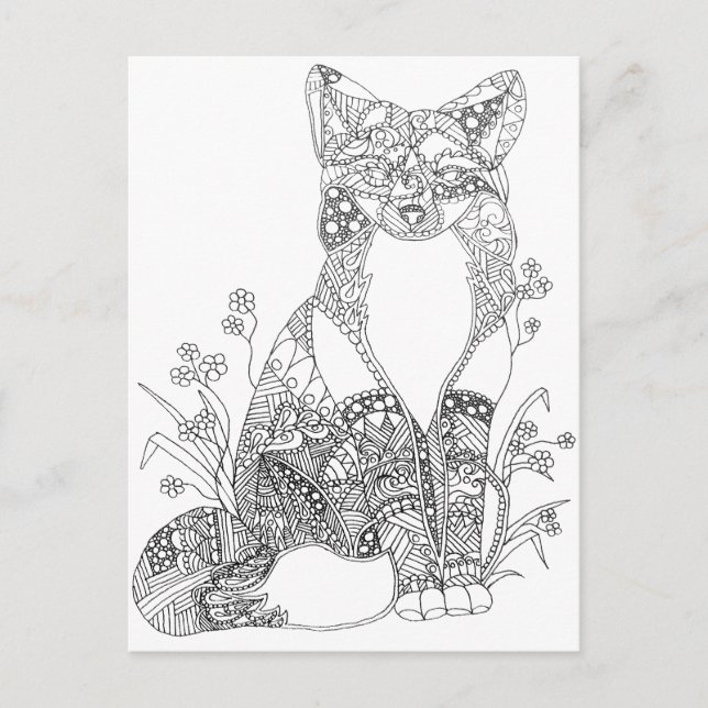 Carte Postale Couleur adulte Fox Art animal (Devant)