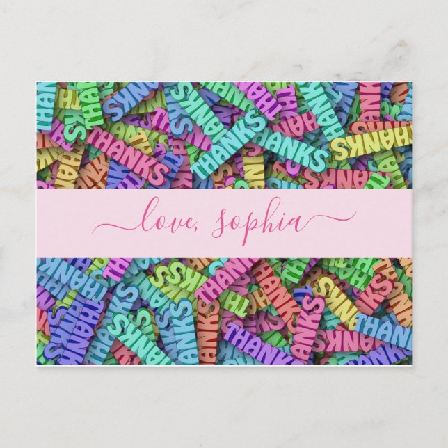 Carte Postale Couleur agréable Merci Merci Ajouter un nom (Devant)