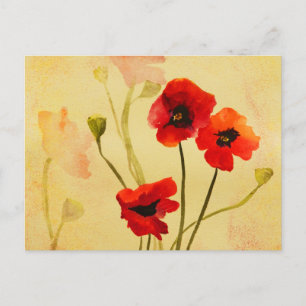 Carte postale couleur aquarelle Red Poppies
