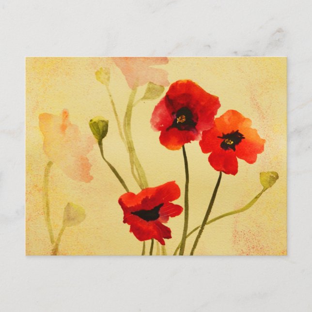 Carte postale couleur aquarelle Red Poppies (Devant)