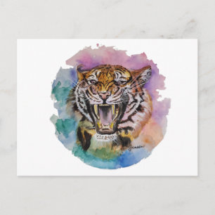 Carte postale couleur Aquarelle Tiger