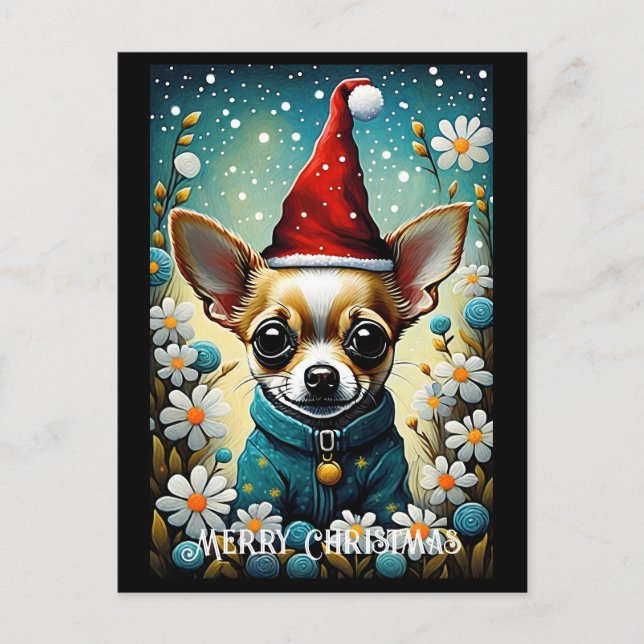 Carte Postale Couleur Cute Chihuahua Floral Père Noël Noël (Devant)