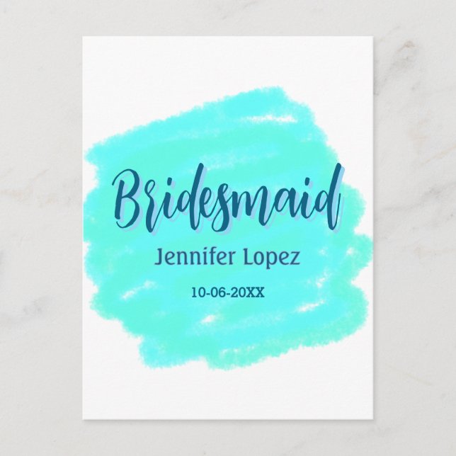 Carte Postale Couleur d'aquarelle bleu clair de Bridesmaid ajout (Devant)