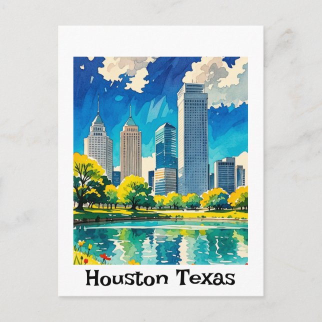 Carte Postale Couleur de l'eau de la ligne d'horizon Houston Tex (Devant)