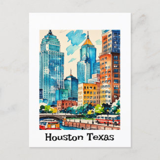 Carte Postale Couleur d'eau de Houston Skyline