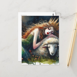 Carte Postale Couleur d'eau douce Fairy Queen et Son mouton