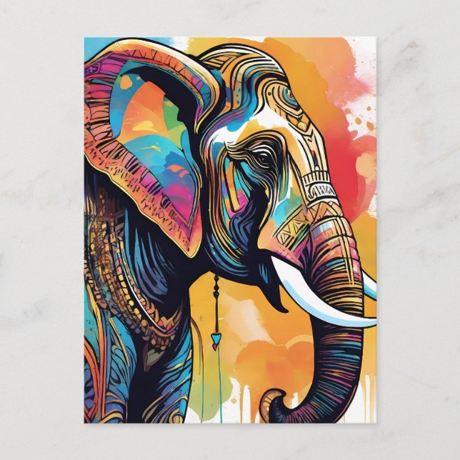 Carte Postale Couleur d'eau Eléphant mandala (Devant)
